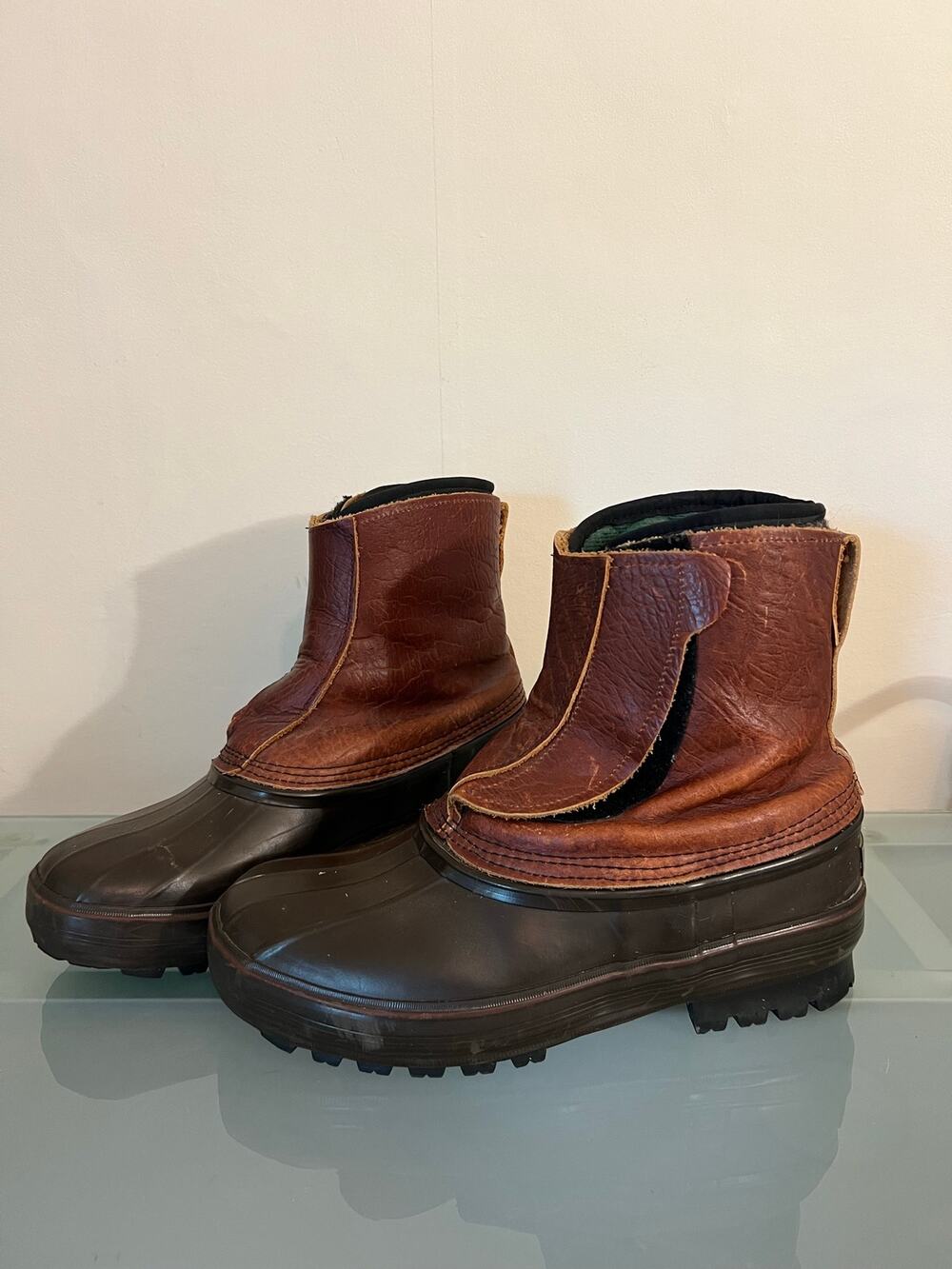 Schnee's Brown Leather Rubber Warm Liners Winter Snow PAC BOOTS Men's 10 montana